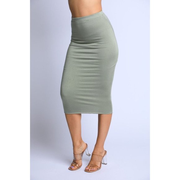 Women's Solid Casual Stretch Bodycon Elastic High Waist Pencil Midi Skirt Cute - Picture 10 of 11